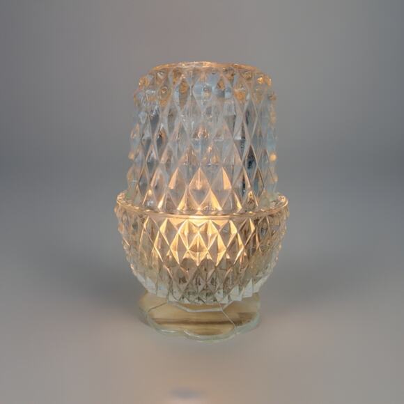 VTG Clear Indiana Glass Diamond Point Glass Fairy Lamp Candle Holder 5.25"H - Picture 7 of 7